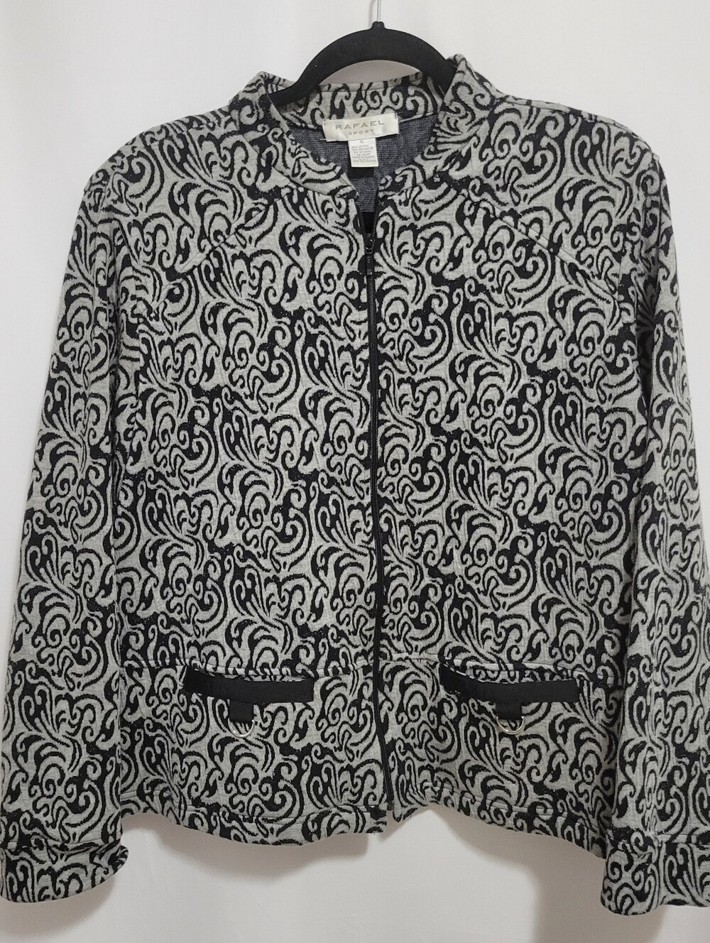 Rafael Black and Gray Swirl Zip Jacket, Size XL